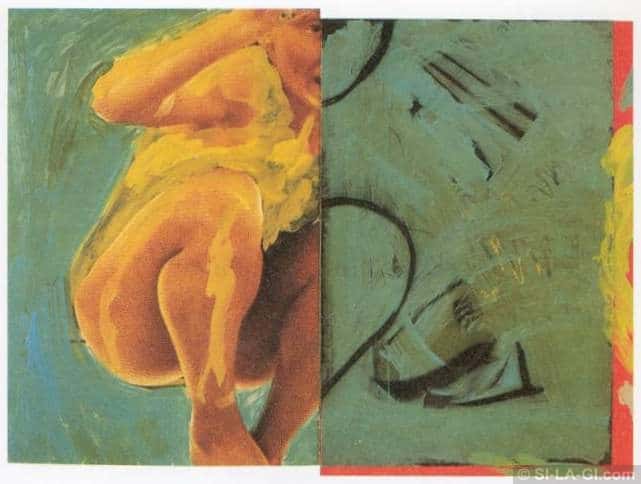 Jumping into nothing / Ugás a semmibe - Acrylic paint, silkscreen on paper 100 x 140 cm - 1983