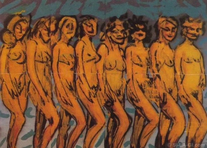 Mademoiselles de Stockholm / Stockholmi Kisasszonyok - acrylic paint, silk-screen on paper 220 x 280 cm - 1983